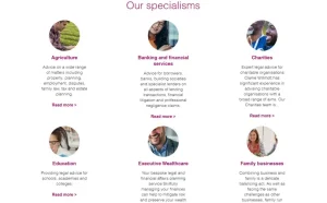 Clarke Willmott website showing specialisms