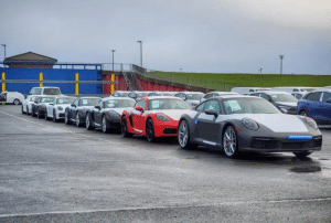 Sport cars lined up in a car park