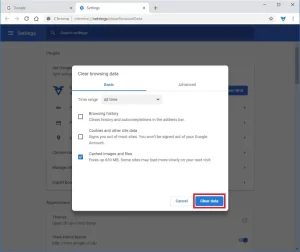 Google Chrome clear data