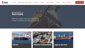 The Siem Global Logistics website, displaying the services page.