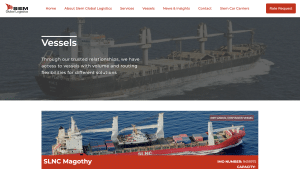 The Siem Global Logistics website, displaying the vessels page.